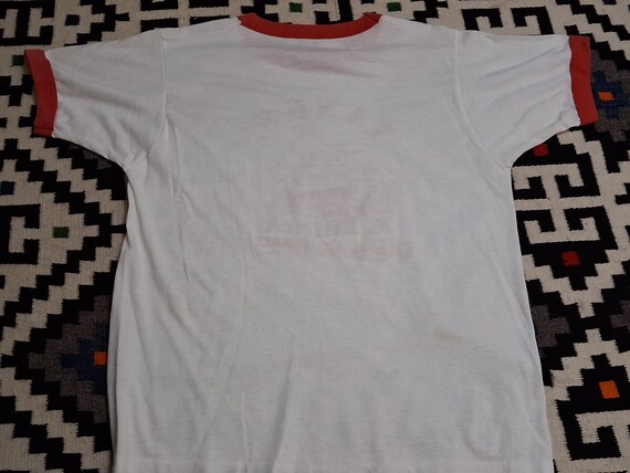 Vintage 80s TANKS Al Dittrich Oldsmobile Car Dealership Army Tank cartoon graphic soft paper thin single stitch ringer t shirt 40 M View 6