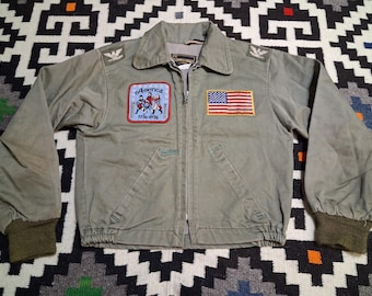 Chaqueta bomber suave vintage de 1976 con parches militares del Bicentenario para bebés y niños de los años 70, 15 x 17