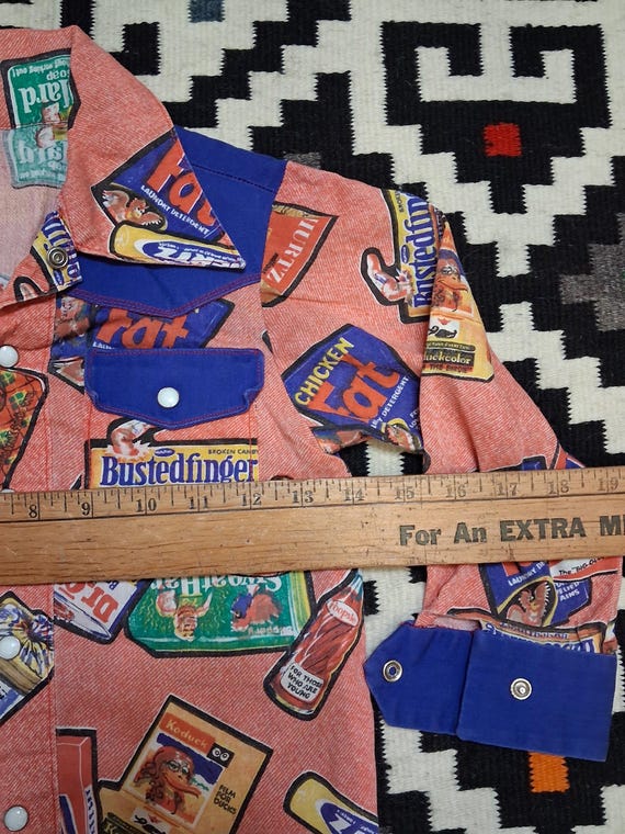 Vintage 1960s 70s Novelty crazy candy Pop art cotton denim 2 pocket western kids childs jacket View 5