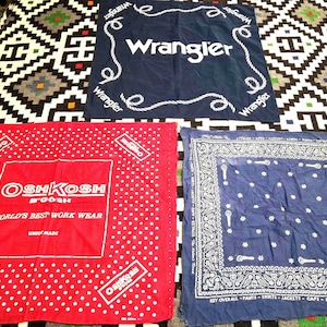 3 Vintage 40er 70er 80er Jahre Denim Workwear Key Wrangler Osh Kosh Kleidung Werbung Bandana Taschentuch Lot Bild 1