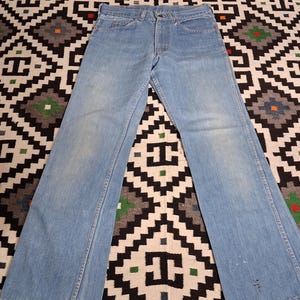 Vintage 60-70-tals Roebucks läderlappar blekt indigo denim ranch arbetskläder cowboyjeans 30 x 30