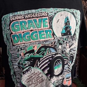 Vintage 1992 grave Digger MOnster Truck Dennis Anderson Hot rod racing 90s single stitch t shirt 42 L image 5