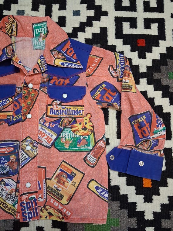 Vintage 1960s 70s Novelty crazy candy Pop art cotton denim 2 pocket western kids childs jacket View 3
