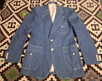 NOS Vintage 1970s Sears 3 button Denim Blazer jacket 38 Medium