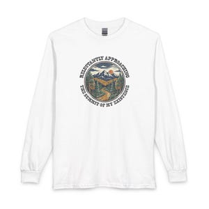 Reluctantly approaching the summit of my existence | Mountain Landscape patch | Long Sleeve