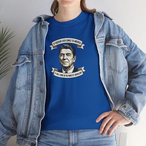 Ronald Reagan portrait tee | Presidential portrait shirt, vintage banner design | Fascism America image 1