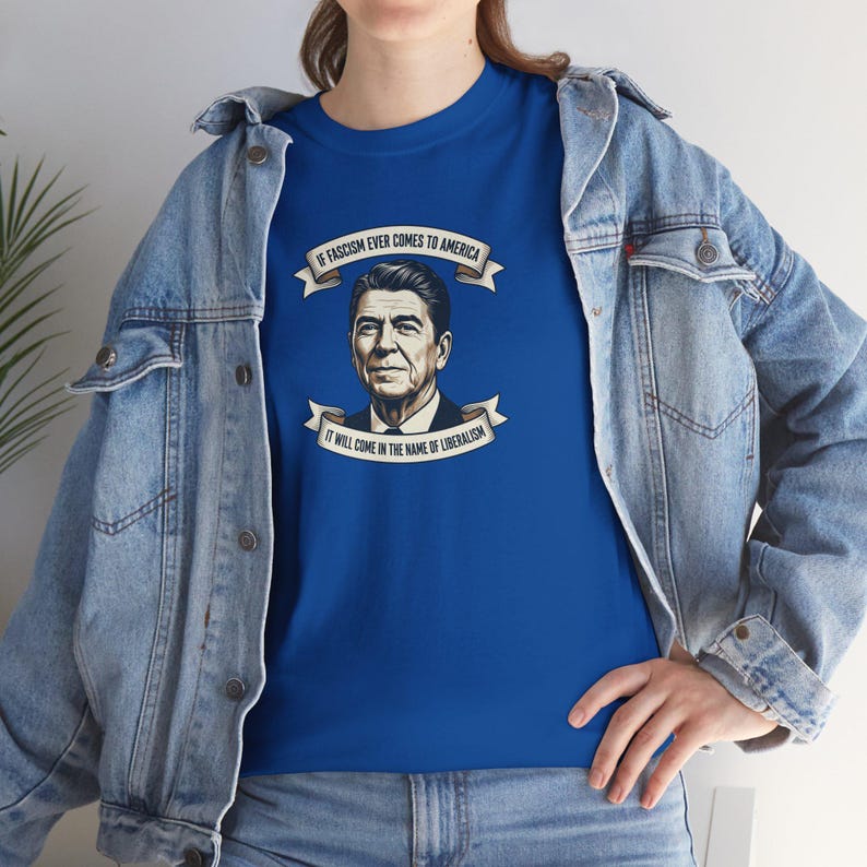 Ronald Reagan portrait tee | Presidential portrait shirt, vintage banner design | Fascism America image 1