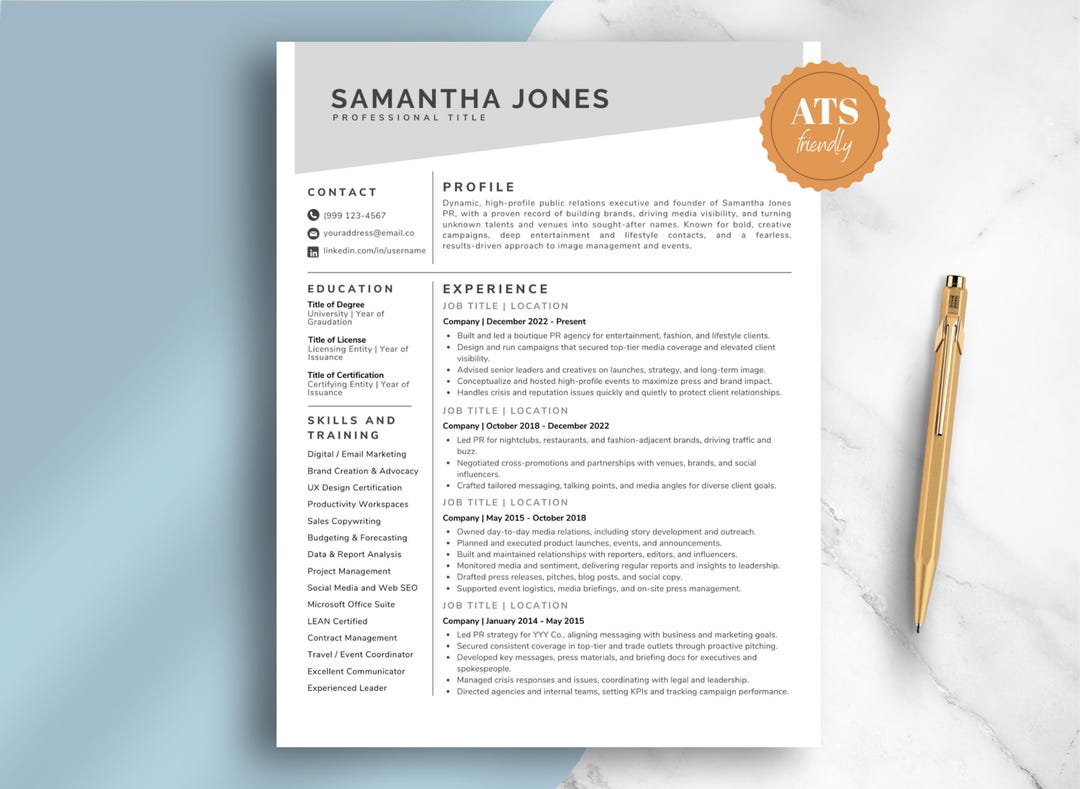 Editable Canva Resume Template, ATS Friendly, Modern Professional CV ...