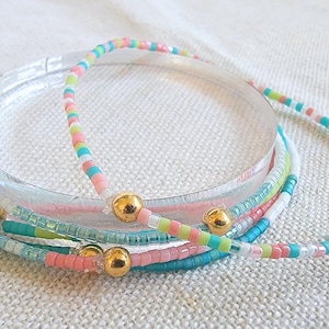 Coastal Seed Bead Bracelet, Stackable Bracelet, Miyuki Delica Stretch Bracelet, Beach Jewelry, Summer Bracelet, Gift for Her