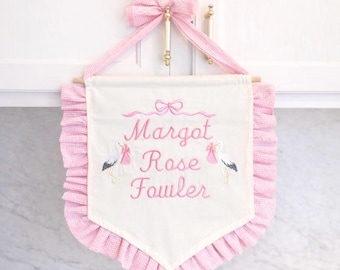 Personalized Baby Name Banner | Embroidered Stork Nursery Decor