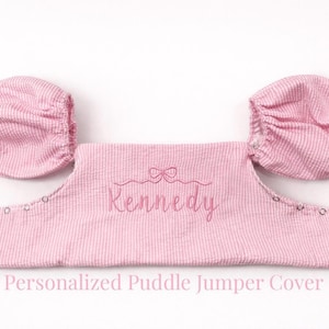 Personalized Puddle Jumper Cover | Custom Name Swim Float Cover | Pink Seersucker Toddler Floatie Cover | Monogram Swim Vest Cover