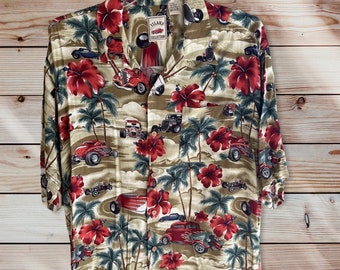 Vintage 90s Hot Rods and Palm Trees Button Down Shirt