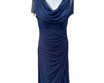 Navy Blue Sahara Embellished Cowl Neck Evening Gown,Long Gown, Size Medium