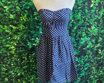 BeBop Navy Blue and White Polka Dot Tube Top Dress, Sleeveless Dress, I Love Lucy Dress, Size Medium