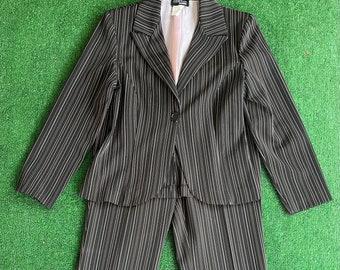 Vintage 90s Pinstripe Suit, Black and Pink Suit, Women's Pants Suit, Size Small