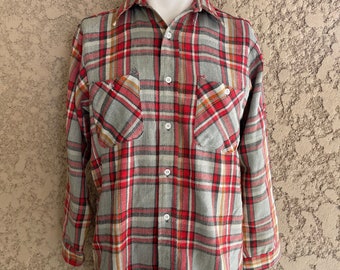 Vintage Big Yank Red and Gray Plaid Thick Flannel Long Sleeve Shirt, Men's Size XL