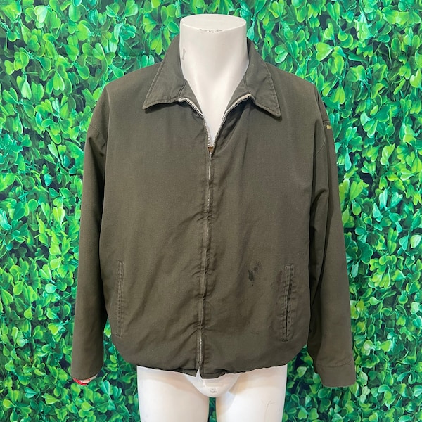 Vintage 70s JCPenney Distressed Big Mac Penn-Prest Insulated Dark Green Jacket, Mens Size Large