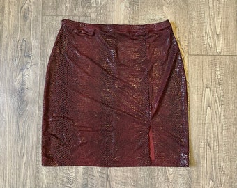 Y2K Early 2000s Ginol Red Snake Skin Mini Skirt, Made in the USA, Size Small