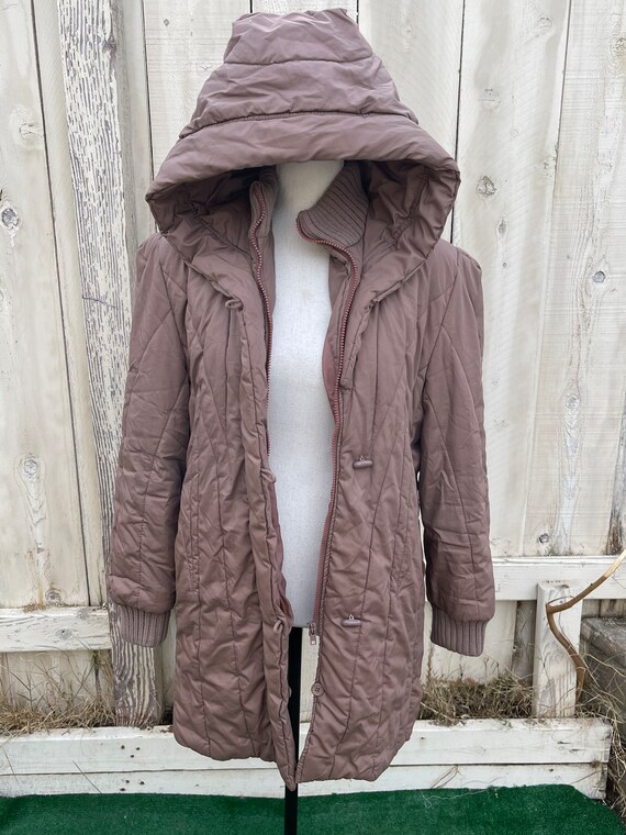Vintage 80s Brown Saxton Hall Puffer Coat with Ho… - image 2