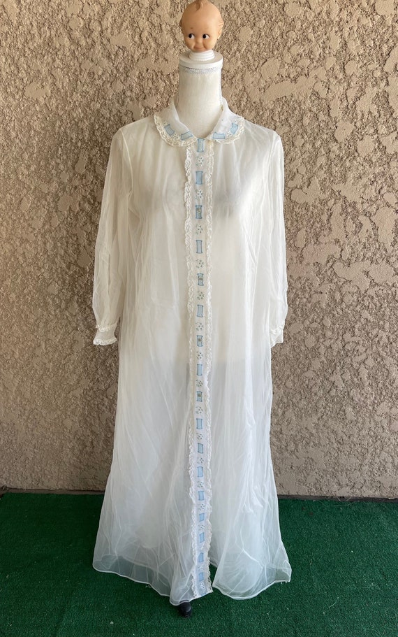 Vintage 70s Gotham White Chiffon Peignoir, Vintage