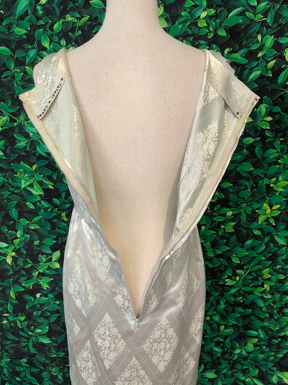 Vintage 70s Light Mint Green Brocade Midi Dress, … - image 7