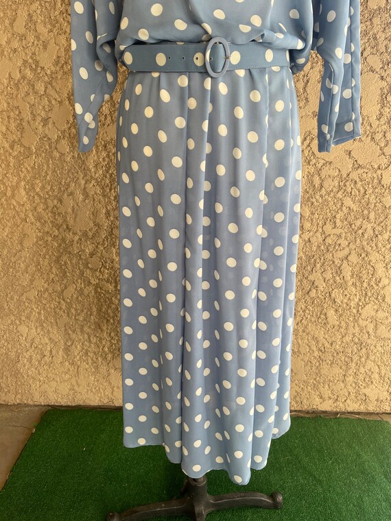 Vintage 1950s Blue and White Polka Dot Dress, She… - image 4