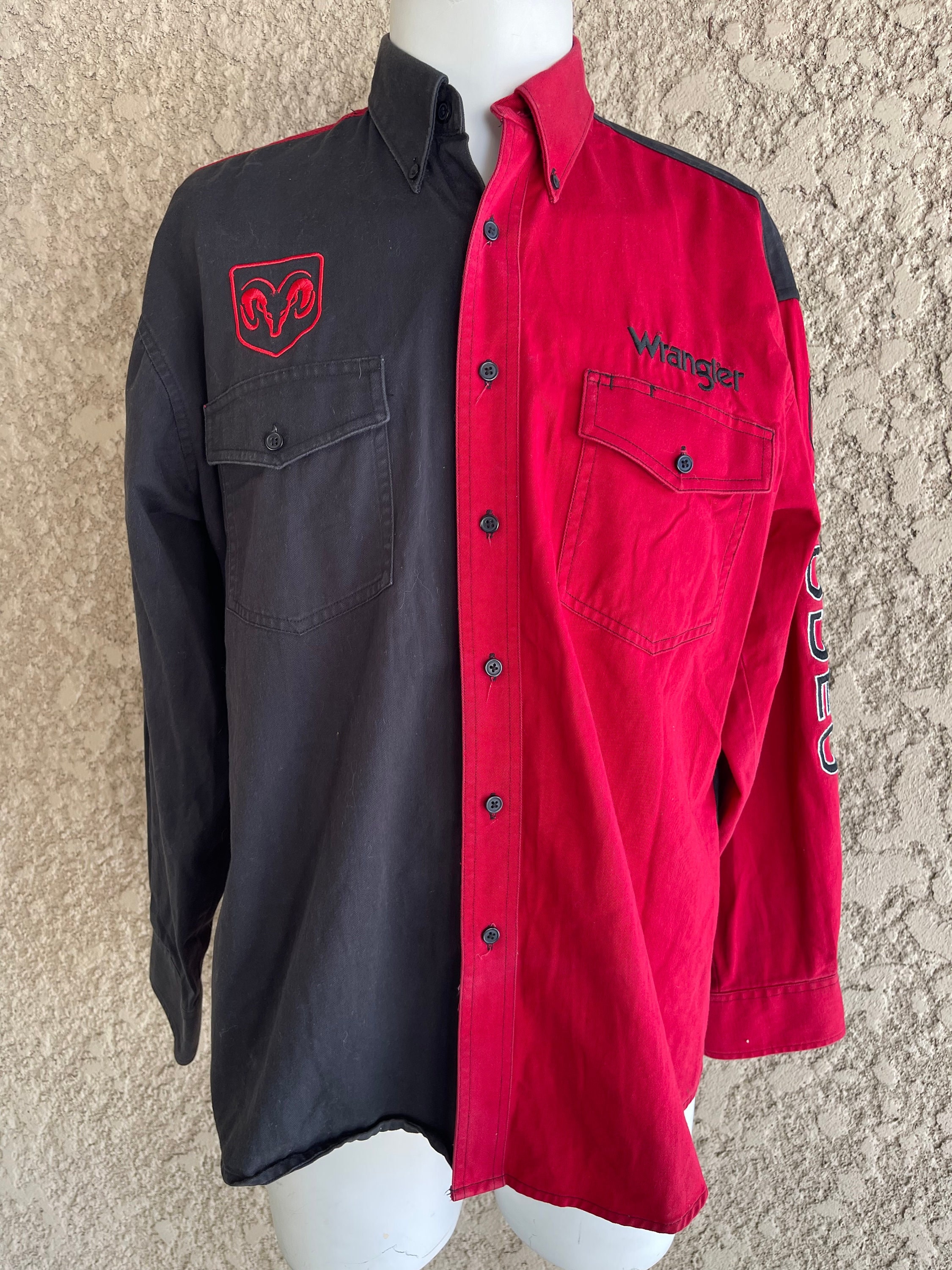 Chemise Vintage Express Rider Snap – Homme Taille L – Bloc Rouge & Noir – Style Cowboy Rodéo
