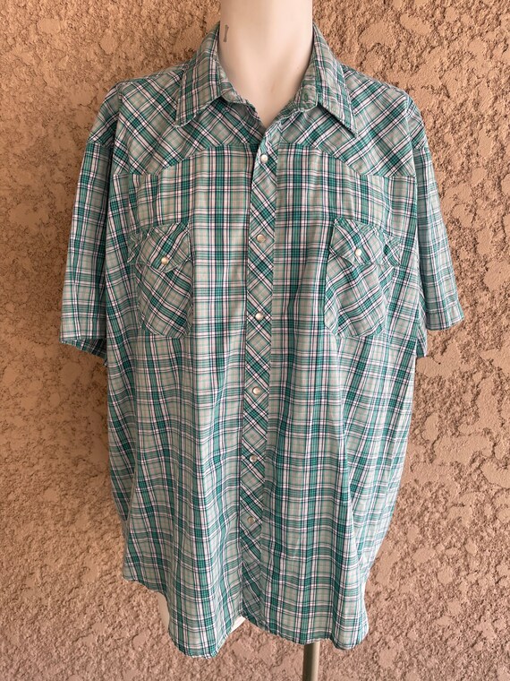 Vintage Wrangler Wrancher Plaid button-up Shirt w… - image 1