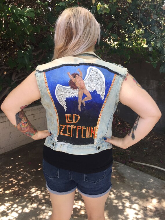 Led Zeppelin Hand Painted Denim Jean Vest