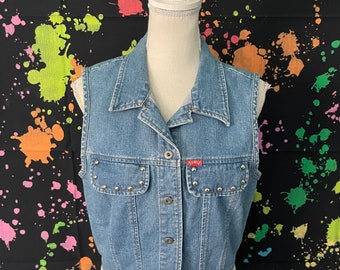 Vintage Timeless Good Show Tickets Denim Vest with Studs, Women's Size 9/10