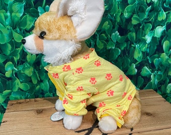 Yellow Dog PJs with Orange Paw Prints, Doggy PJs