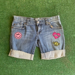 Y2K Roxy Denim Shorts with Patches, Womens Size 7