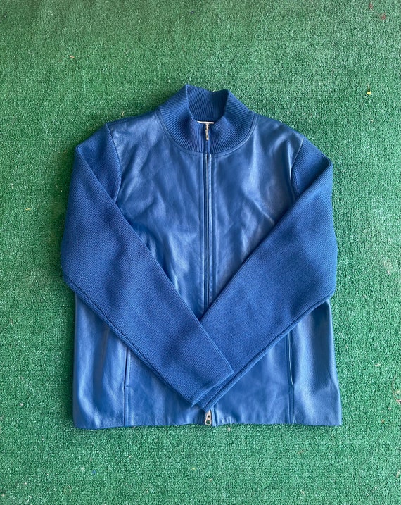 Pendleton Navy Blue Leather Wool Jacket, Womens S… - image 4