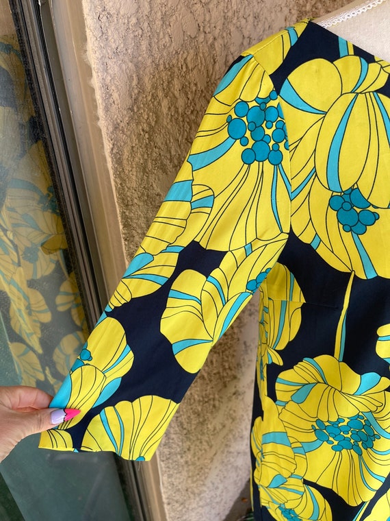 Zara Basic 60s Floral Print Vibrant Yellow and Bl… - image 4