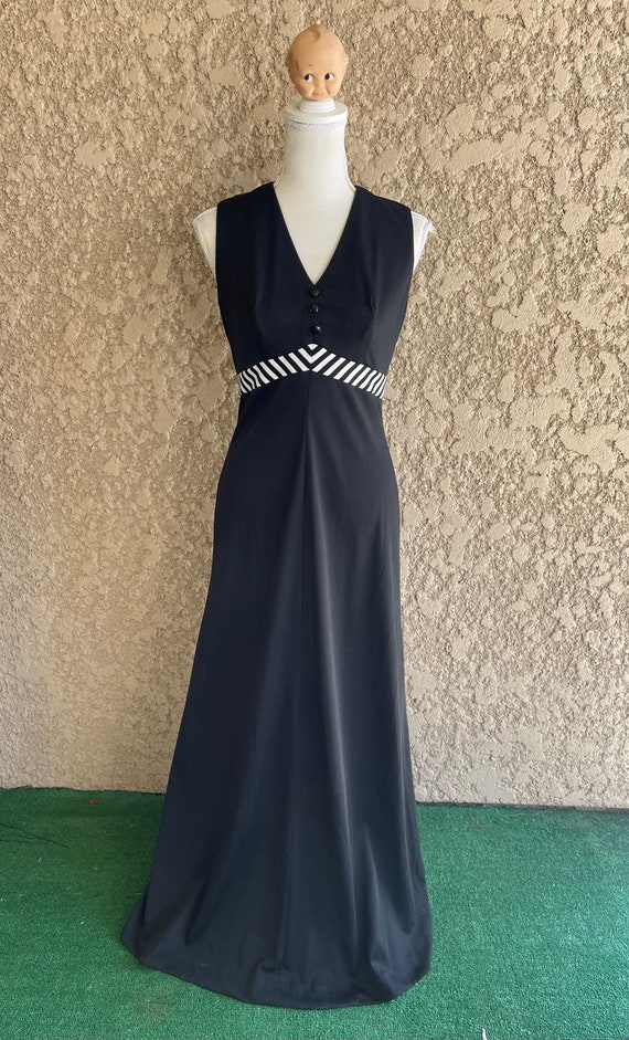 Vintage 1970s Black V-Neck Long Maxi Dress, Long B