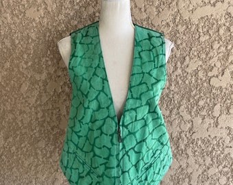 Vintage 80s Baez Green Soft Leather Suede Vest with Front Zipper, Unisex Size Medium