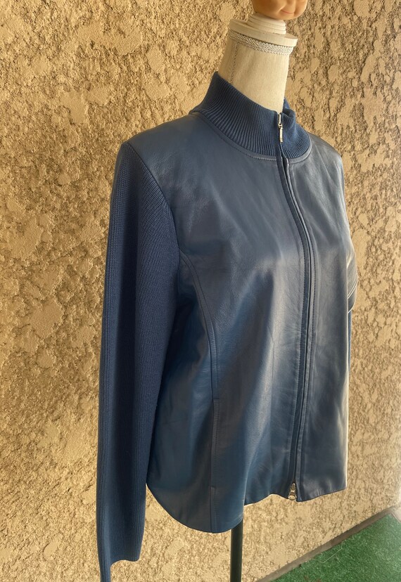 Pendleton Navy Blue Leather Wool Jacket, Womens S… - image 3