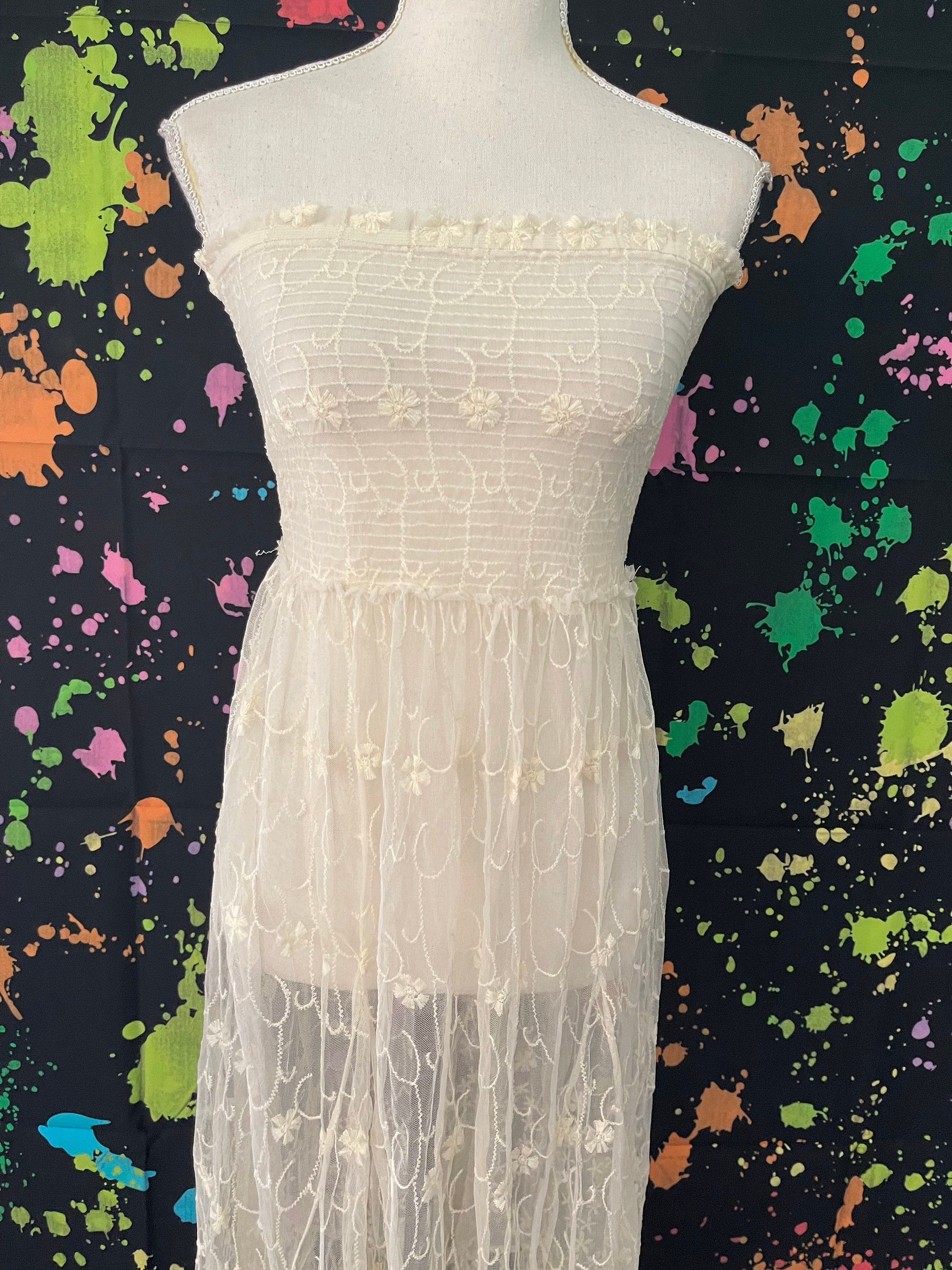 Intimately Free People Cream Colored Sheer Lace See-through Dress, Size  Extra Small - Etsy