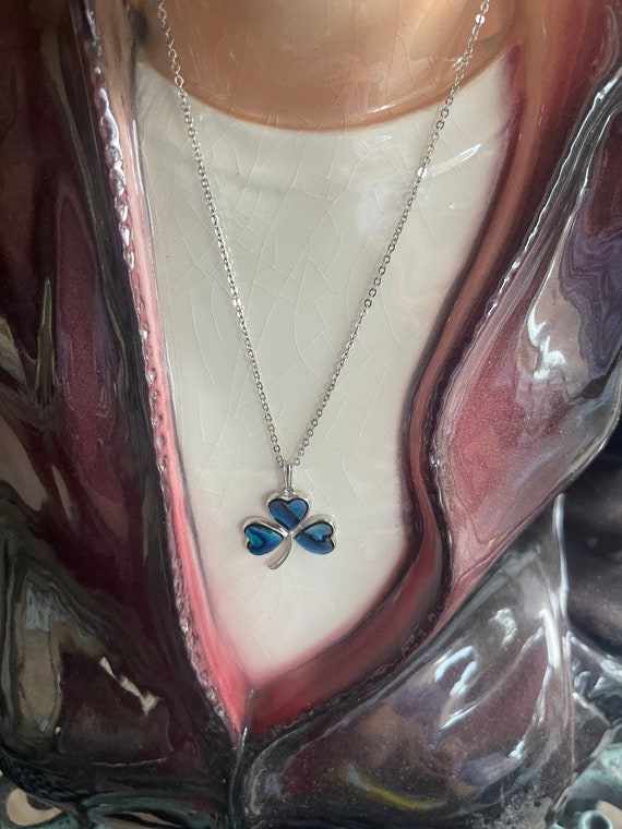 Vintage Sea Opal Three Leaf Clover Necklace