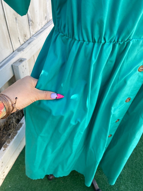 Vintage 70s Turquoise Pleated Shirt Dress By Brid… - image 6