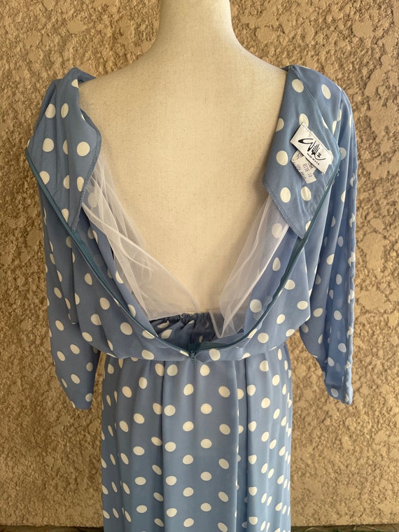 Vintage 1950s Blue and White Polka Dot Dress, She… - image 7