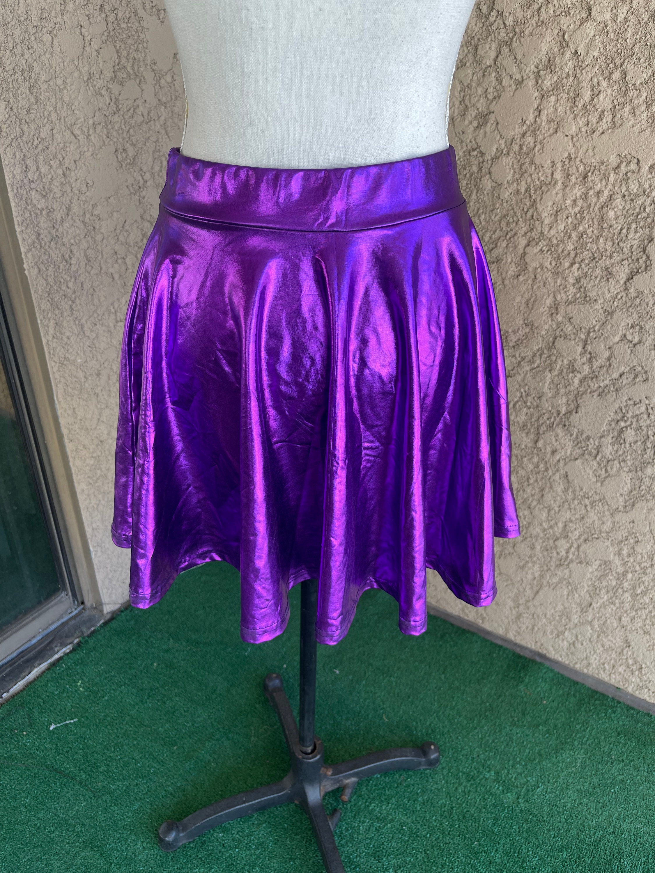 Vintage Metallic Purple Holographic Mini Skater Skirt Women s Size Medium Etsy Canada