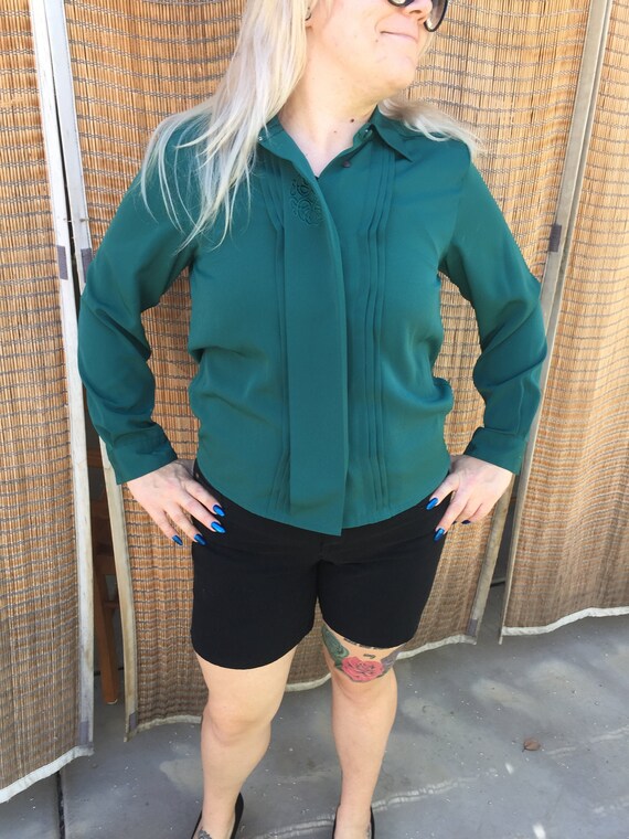Vintage Yves St. Clair Forest Green Long Sleeve Bl
