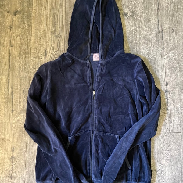 Y2K Juicy Couture Navy Blue Velour Tracksuit Jacket, Size 1X