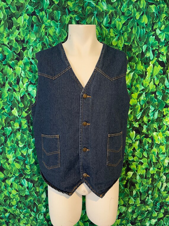 Vintage Duke Haband Dark Blue Denim Vest, Western 