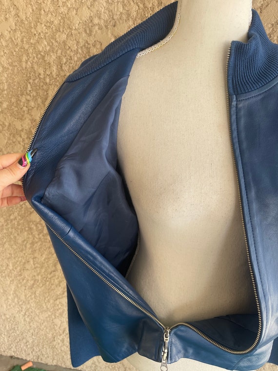 Pendleton Navy Blue Leather Wool Jacket, Womens S… - image 5