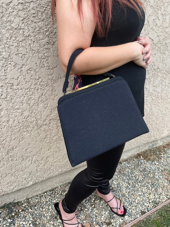 Vintage Black 60s Wool Handbag