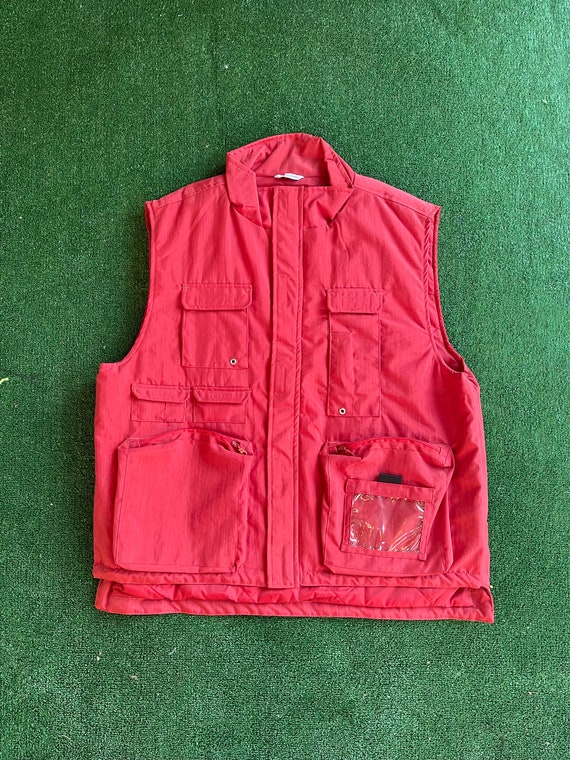 Vintage 80s Red Back to the Future Vest, Red Nylon Vest, Fishing Vest, Size  XL 