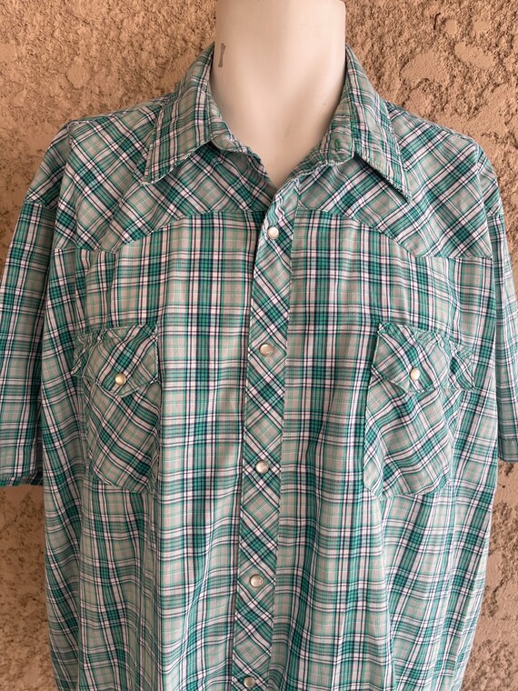 Vintage Wrangler Wrancher Plaid button-up Shirt w… - image 2