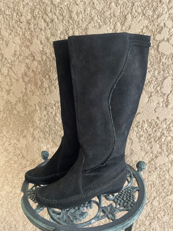 Vintage Black Suede Knee High Bakers Boots, Black… - image 2